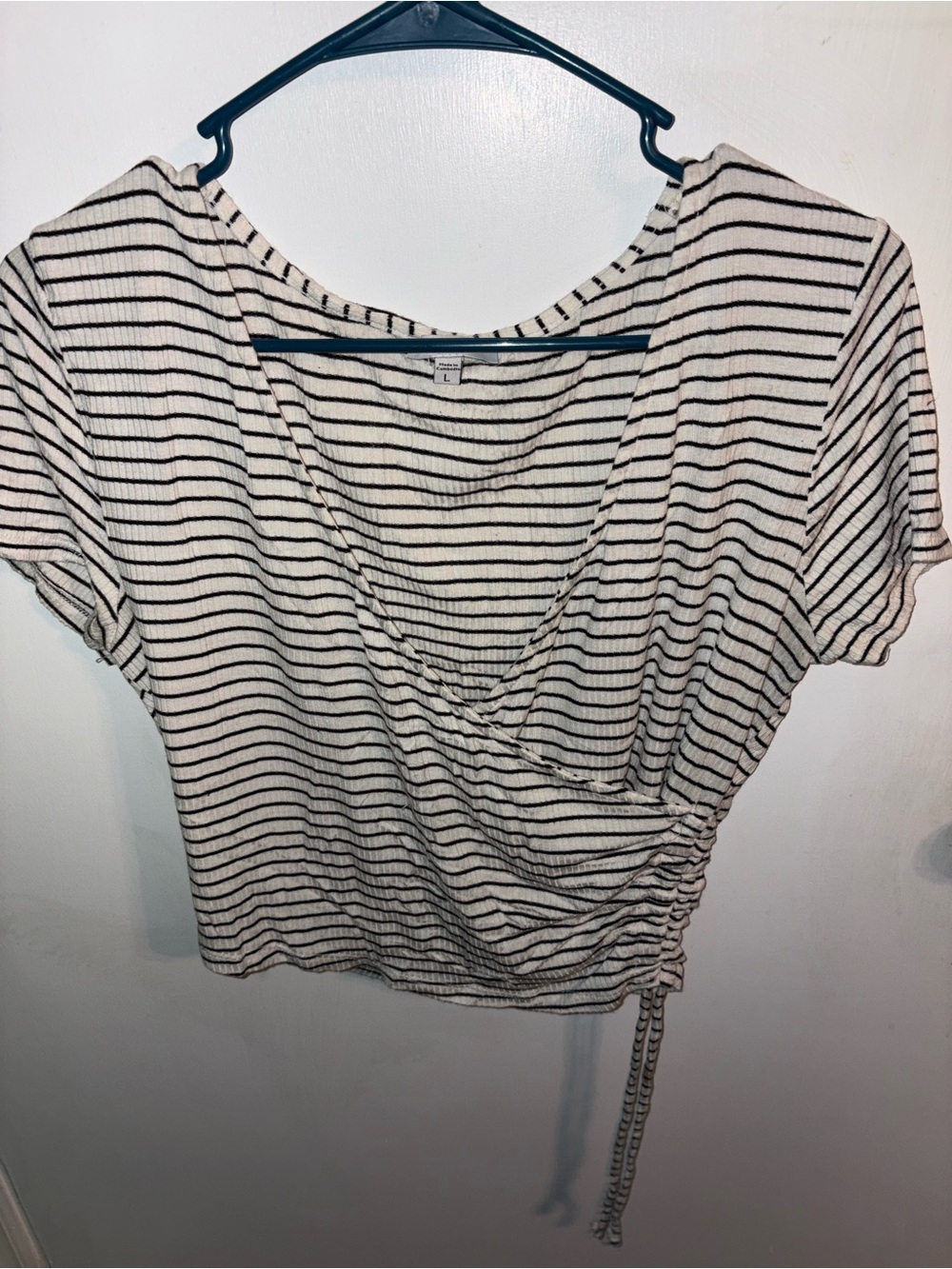 iris Black and White Striped Wrap Crop Top